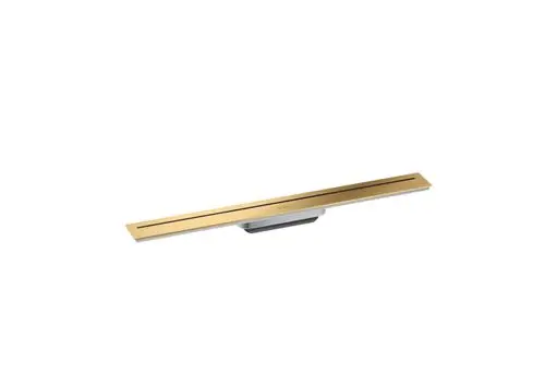 Duschrinne in edlem Design von AXOR, mit goldener Oberfläche und eleganter Linienführung, geeignet für moderne Badezimmerinstallationen.